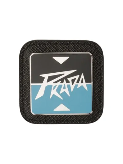 Shop Prada Saffiano Leather Trim Logo Pin In Black