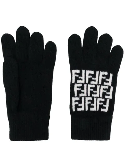 Shop Fendi Ff Knitted Gloves In Black