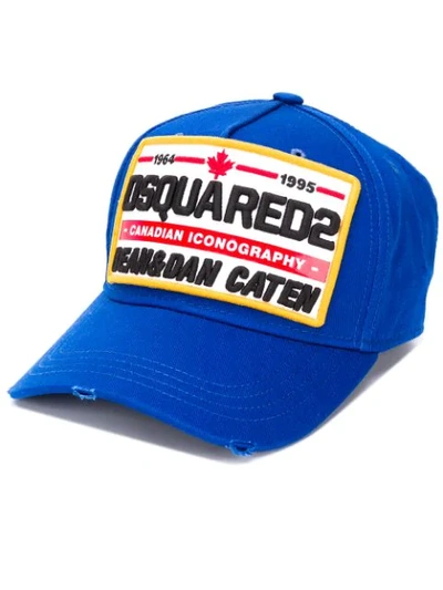 Shop Dsquared2 Embroidered Logo-patch Distressed Baseball Cap In Blue