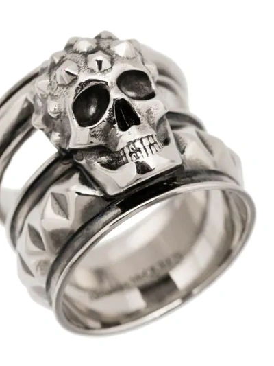 Shop Alexander Mcqueen Skull Face Studded Ring In Silver