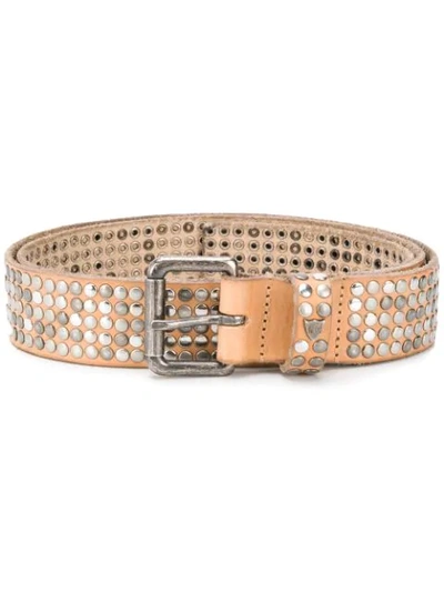Shop Htc Los Angeles All-over Studded Buckle Belt In Brown