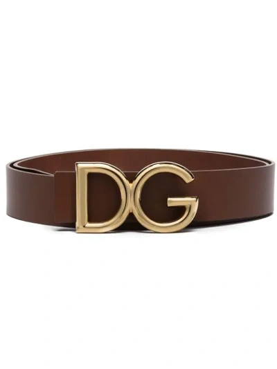 Shop Dolce & Gabbana Dg Logo-plaque Belt In Brown