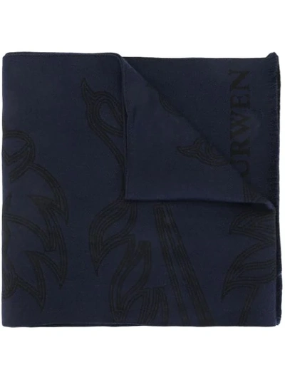 Shop Kent & Curwen Embroidered-logo Wool Scarf In Blue