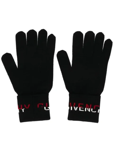 Shop Givenchy Wool Logo Intarsia Gloves In Black