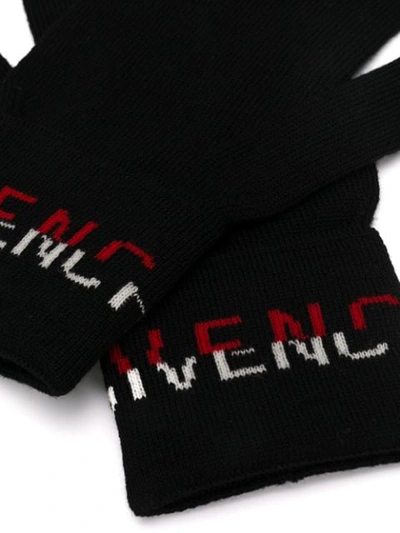 Shop Givenchy Wool Logo Intarsia Gloves In Black