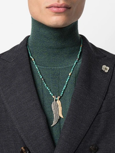 Shop M Cohen Bead Chain Feather-pendant Necklace In Blue