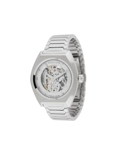Shop Roberto Cavalli Skeleton 41mm Watch In Silver