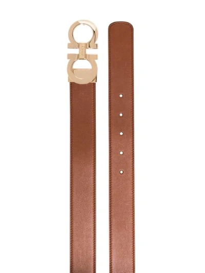 Shop Ferragamo Gancini-buckle Leather Belt In Brown