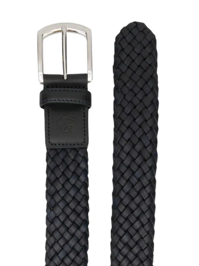 Shop Canali Woven Leather Belt In Blue