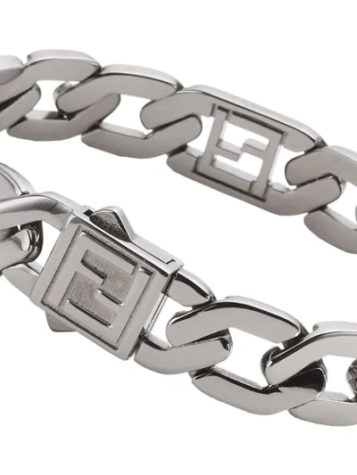 Shop Fendi Chain-link Engraved Ff Motif Bracelet In Silver