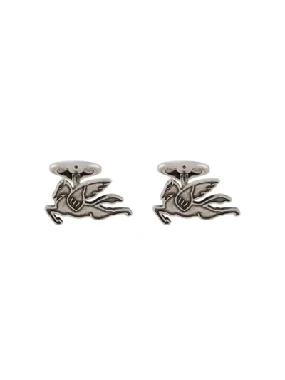 Shop Etro Pegaso Cufflinks In Silver