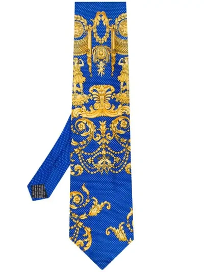 Pre-owned Versace 1990s Greek Print Classic Tie In Gold