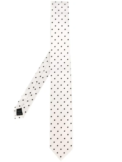 Shop Dolce & Gabbana Polka Dot Embroidered Tie In White