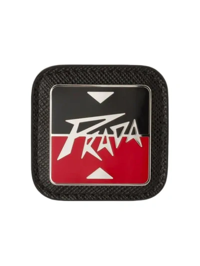 Shop Prada Logo Plaque Brooch In Black