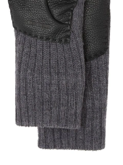 Shop Burberry Ribbed Panelled Gloves In Grey