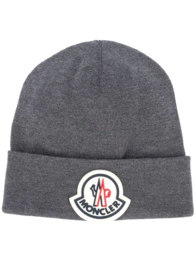 Shop Moncler Logo-patch Beanie In Grey