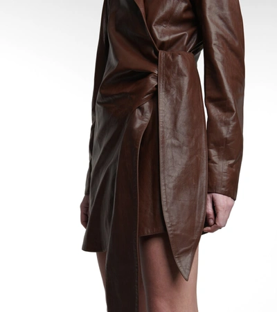 Shop Zeynep Arcay Leather Minidress In Brown