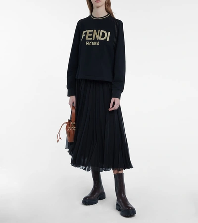 Shop Fendi Logo Cotton Sweatshirt In Black