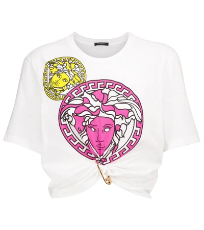 Shop Versace Logo Cotton-jersey T-shirt In White