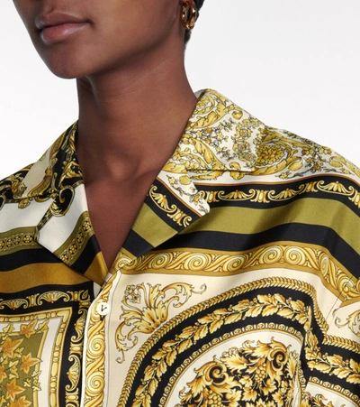 Shop Versace Printed Silk-twill Shirt In Gold