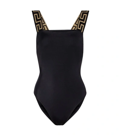 Shop Versace Greca Swimsuit In Black