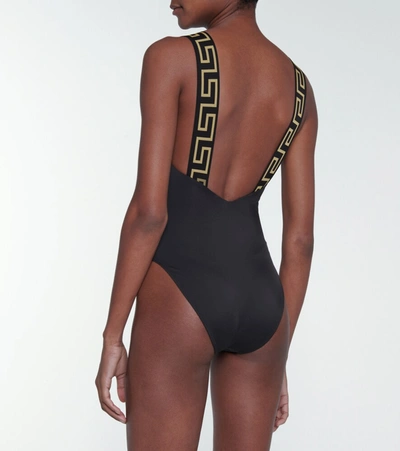 Versace One Piece Swimsuit With Greek Border In Black