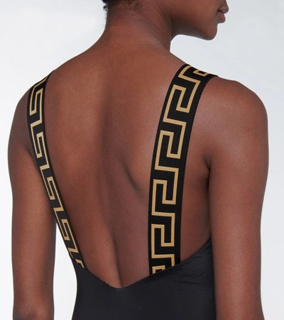 Versace One Piece Swimsuit With Greek Border In Black