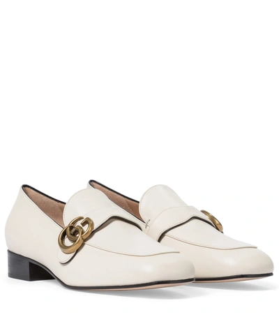 Shop Gucci Double G Leather Loafers In White