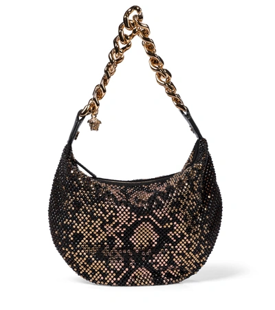 Shop Versace Embellished Shoulder Bag In Black