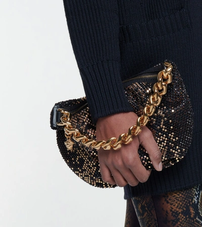 Shop Versace Embellished Shoulder Bag In Black
