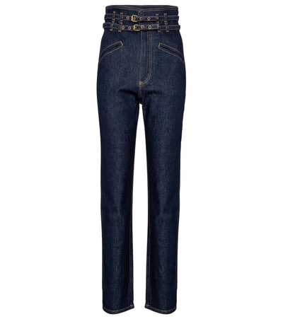 Shop Philosophy Di Lorenzo Serafini High-rise Belted Tapered Jeans In Blue