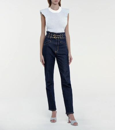 Shop Philosophy Di Lorenzo Serafini High-rise Belted Tapered Jeans In Blue