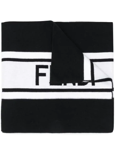 Shop Fendi Contrast Striped Logo Scarf In Black