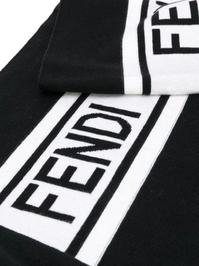 Shop Fendi Contrast Striped Logo Scarf In Black