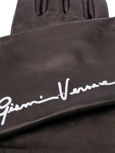 Shop Versace Embroidered Logo Gloves In Black