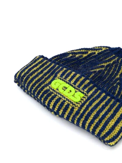 Shop Gcds Chunky Knit Logo Patch Beanie Hat In Blue