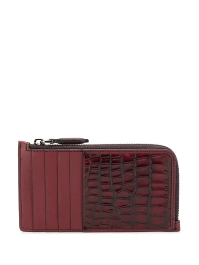 Shop Ermenegildo Zegna Crocodile-effect Cardholder In Red