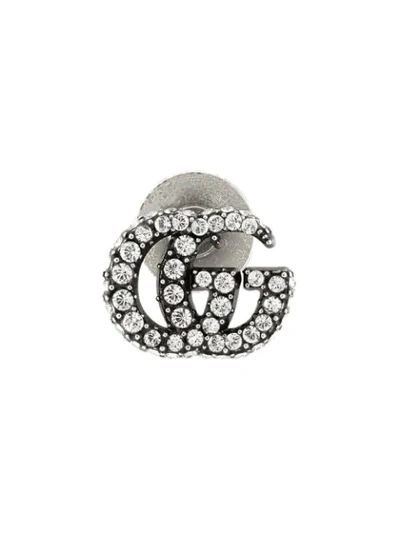 Shop Gucci Gg Marmont Crystal Pin In Silver