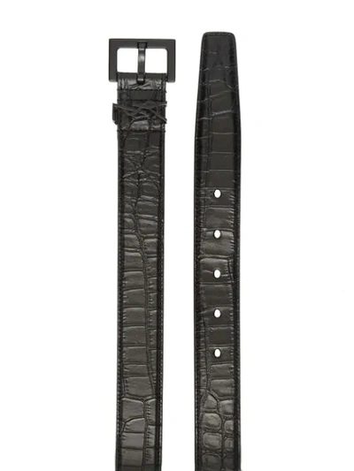 Shop Saint Laurent Crocodile- Effect Leather Belt In Black