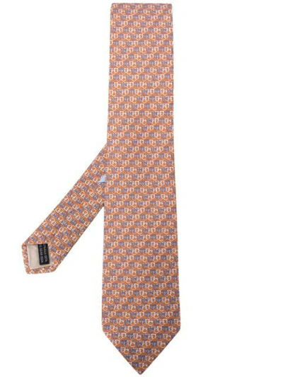 Shop Ferragamo Gancini-print Silk Tie In Orange