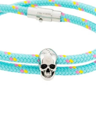 Shop Alexander Mcqueen Skull Detail Braided Bracelet In Blue