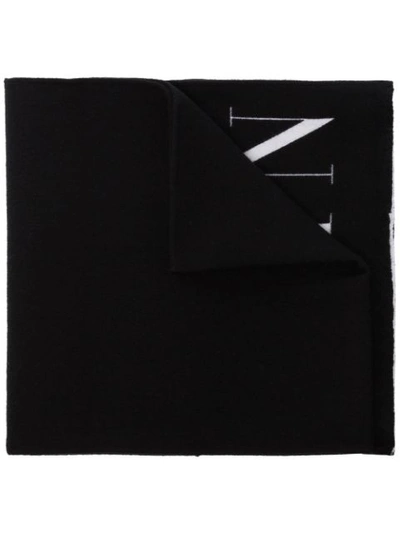 Shop Valentino Reversible Logo Intarsia Wool And Silk-blend Scarf In Black