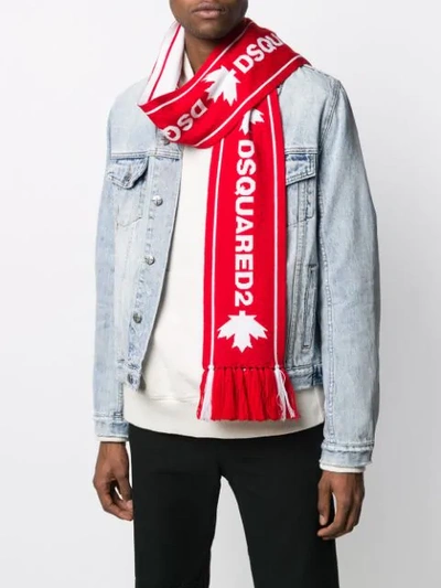 Shop Dsquared2 Logo-jacquard Fringed Skinny Scarf In Red