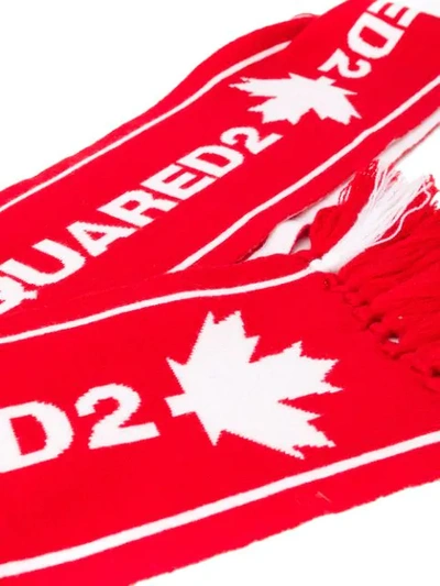 Shop Dsquared2 Logo-jacquard Fringed Skinny Scarf In Red