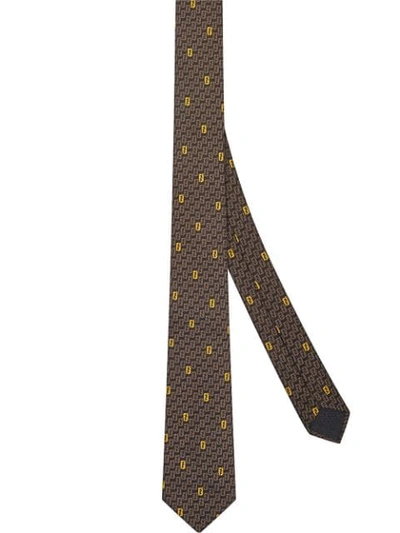 Shop Fendi Monogram Silk Tie In Brown