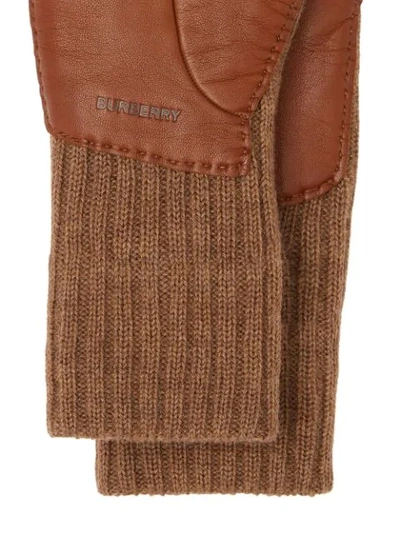 Shop Burberry Engraved Logo Panelled Gloves In Brown