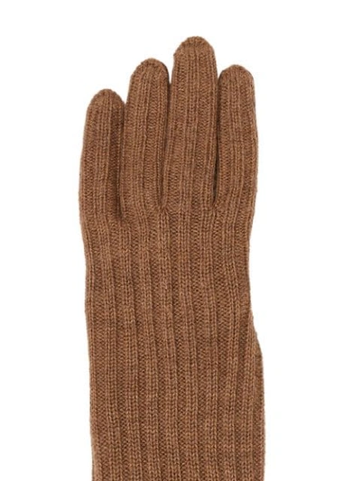 Shop Burberry Engraved Logo Panelled Gloves In Brown
