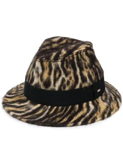 Shop Saint Laurent Ocelot-print Fedora Hat In Black