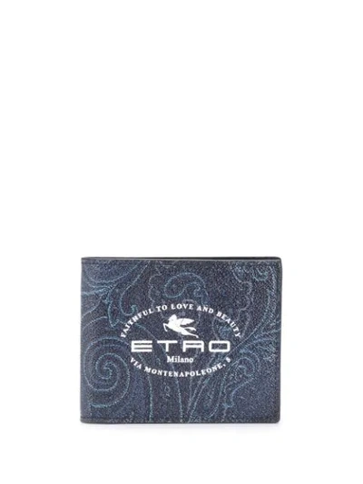 Shop Etro Logo Print Wallet In Blue