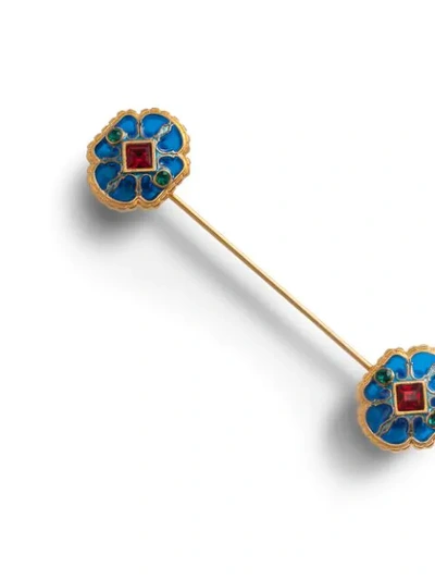Shop Dolce & Gabbana Enamelled-flower Brooch In Blue